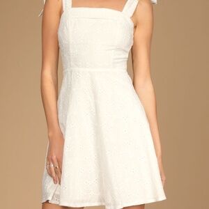 Lulus Sneak A Kiss White Floral Embroidered Tie-strap Mini Dress - Size M